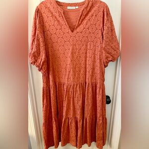 Roller Rabbit Terracotta Pamela Boho Eyelet Lace Tiered Midi Dress Sz M